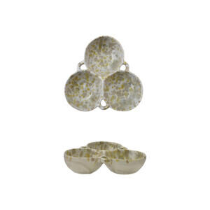 MAG-Stoneware Multi Bowl with 3 Sections, Cream Color & Green